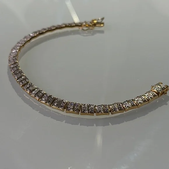 Gold plated 925 Silver Tennis Bracelet - Picture 7 of 9